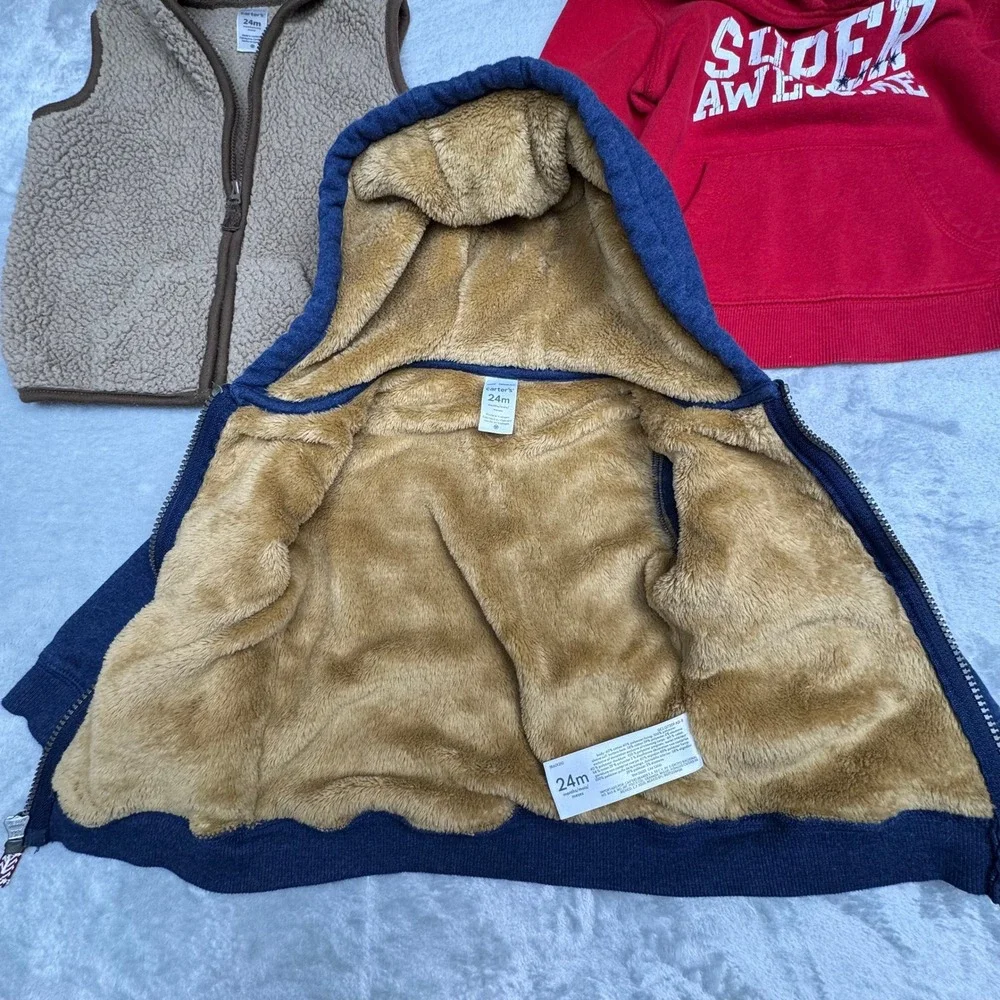 Carter's & Jumping Beans Toddler Hoodie‎ and Vest Bundle Red Blue Tan 24M 2T